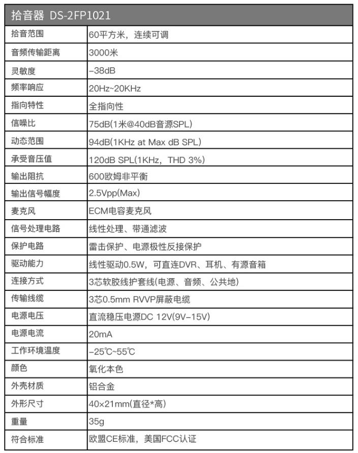 ?？低旽IKVISION DS-2FP1021監(jiān)控?cái)z像頭拾音器
